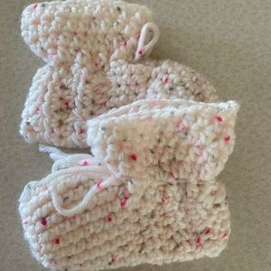 Hand crocheted baby and toddler booties.